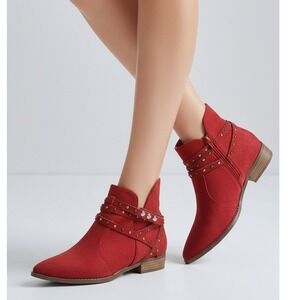 Brinley Co. 7W Women's Faux Suede Studded Wrap Strap Side Cut-out Pointed Toe